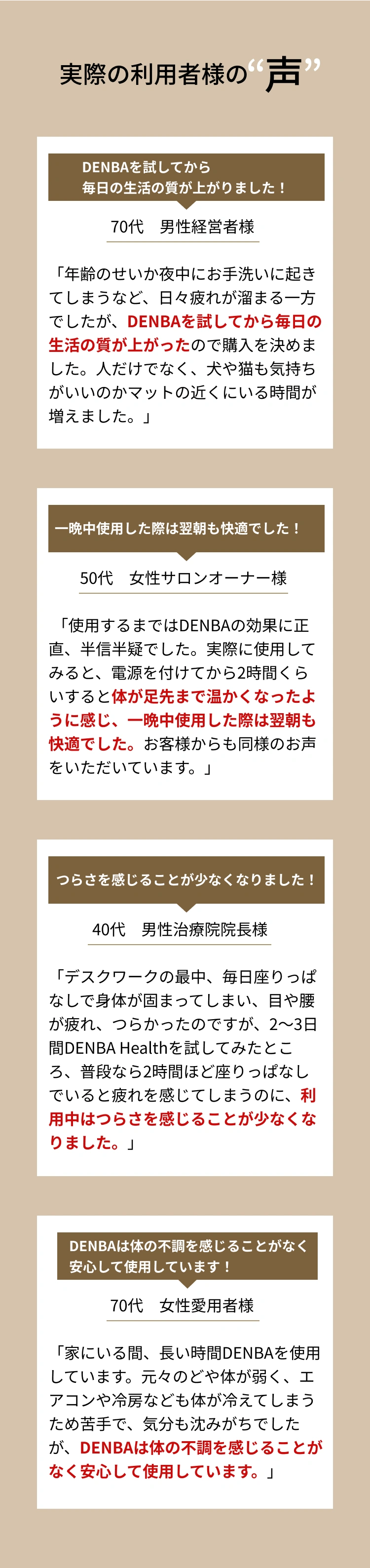 DENBA Health 健康サポート機器の市場性